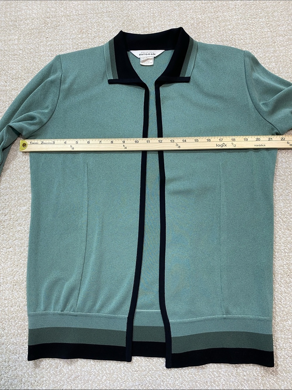 Misook Sage Green Open-Front Jacket with Black Trim 100% Acrylic Size S - Picture 16 of 16